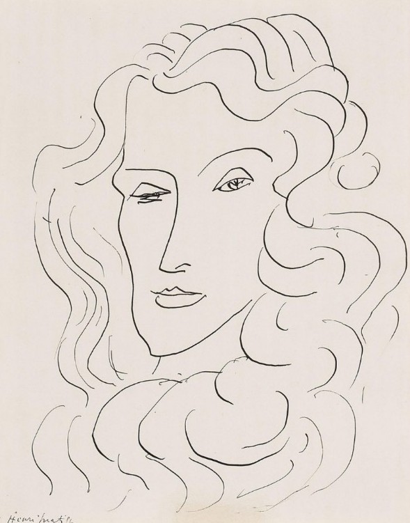 Dessin original d’Henri Matisse, Portrait de Femme, Nice, 1942 : le visage d’une femme tracé à la plume